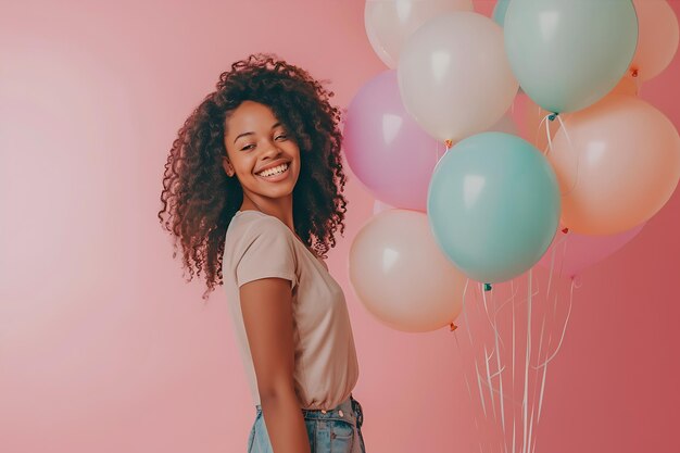 Beautiful Woman Pink Background Bun