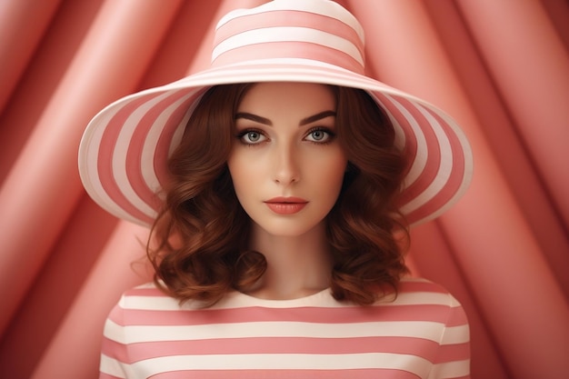 Beautiful Woman Pink Dress Hat Overlooking Generative AI