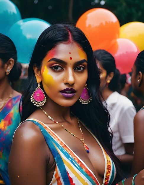 Beautiful woman playing holi