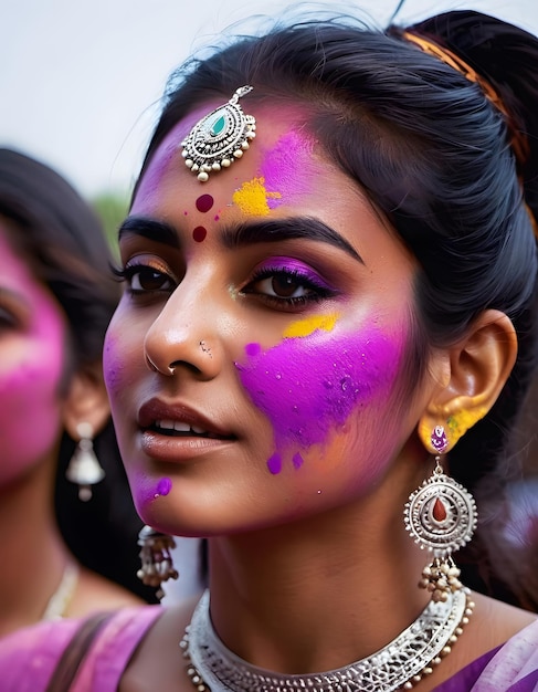 Beautiful woman playing holi