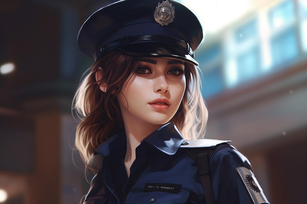 Beautiful woman police uniform and police station