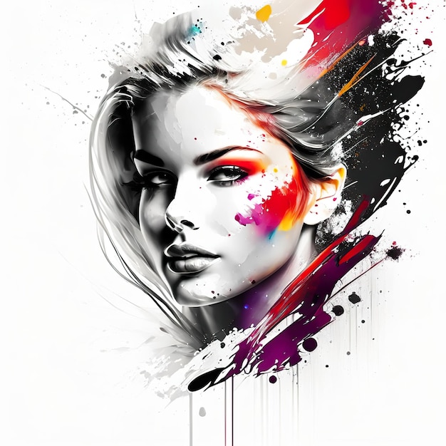 Beautiful woman in pop art and ink splash Generative AI