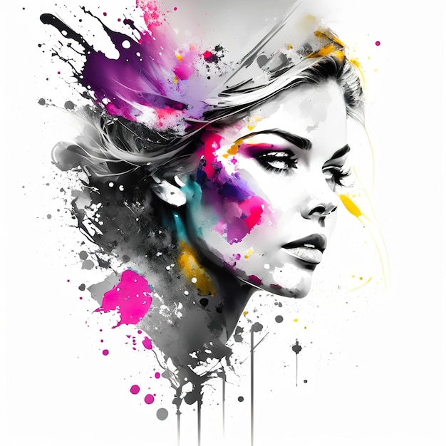 Beautiful woman in pop art and ink splash Generative AI