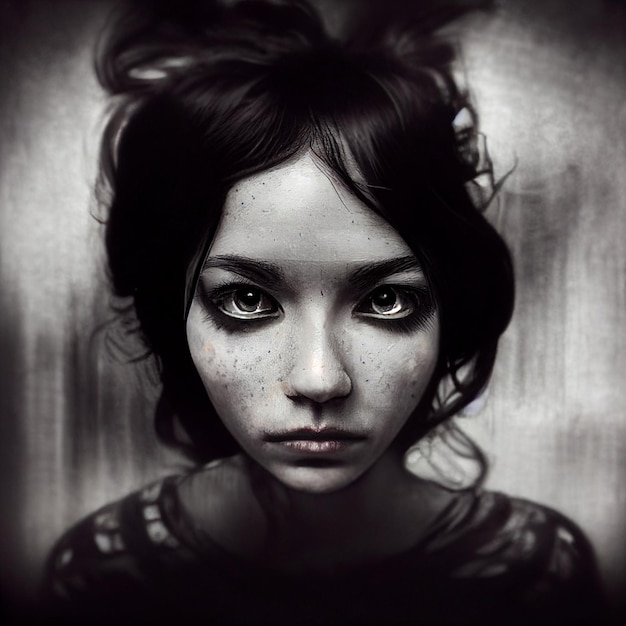 Beautiful woman portrait black and white illustration