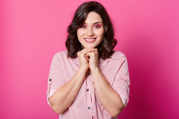 Beautiful woman portrait, female with toothy charming smile