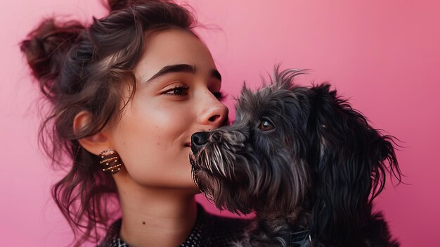 美しい女性と彼女の犬の肖像画