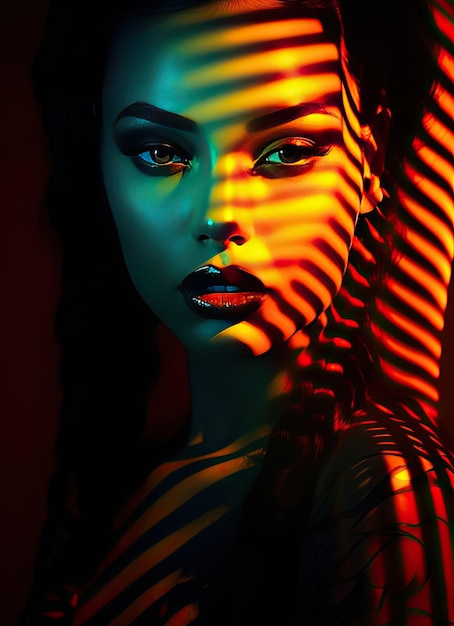 A beautiful woman portrait in the style of Ed Paschke close up cinematic lighting