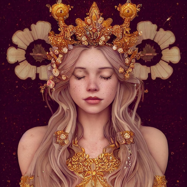 beautiful woman portrait with golden ornaments illustration