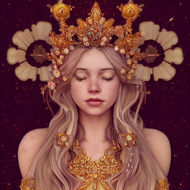 Beautiful woman portrait with golden ornaments illustration