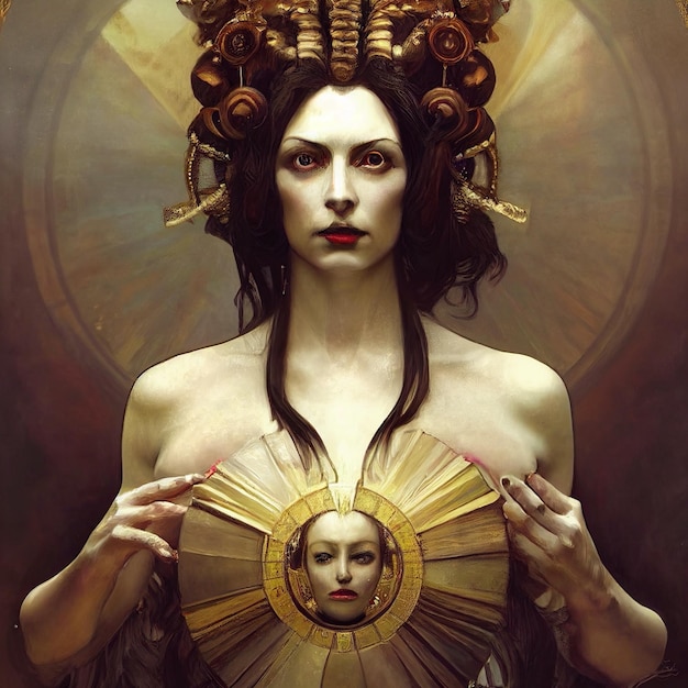 beautiful woman portrait with golden ornaments illustration