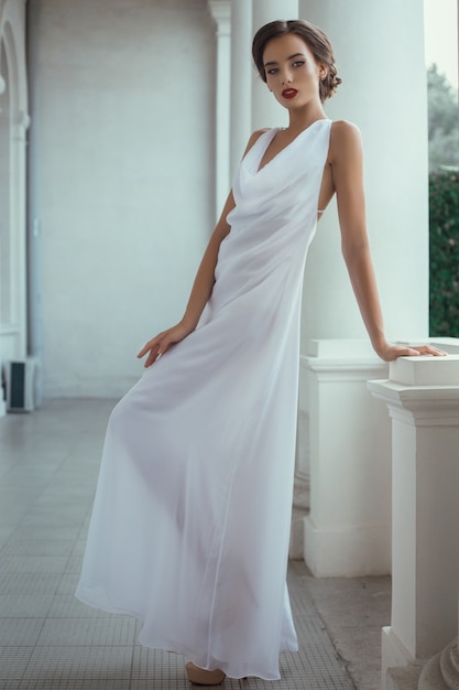 Beautiful woman posing long dress in Livadia