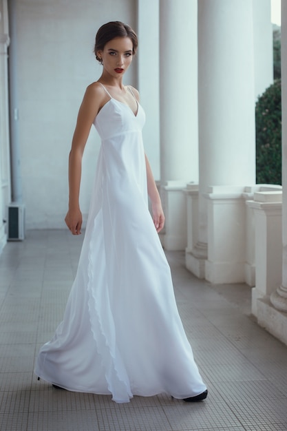 Beautiful woman posing long dress in Livadia