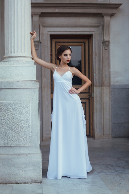 Beautiful woman posing long dress in Livadia