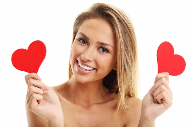 beautiful woman posing with hearts