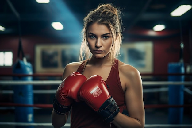 beautiful woman practicing boxing