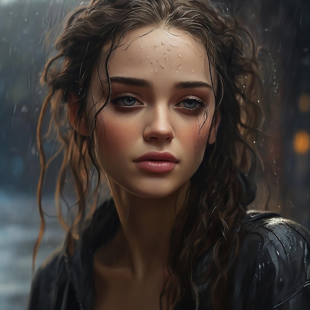 A beautiful woman in the rain