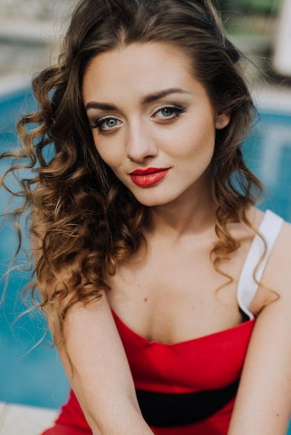 Beautiful woman in red dress