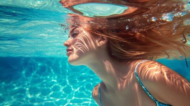 Красивая женщина отдыхает в бассейне роскошного отеля