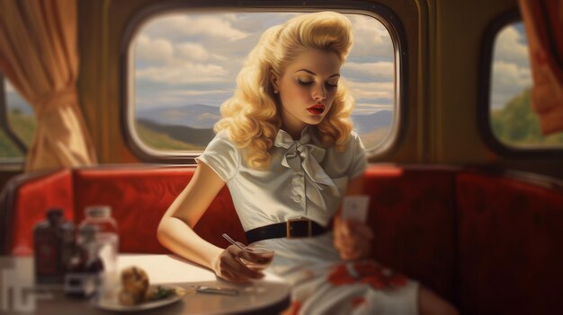 Beautiful woman riding a train