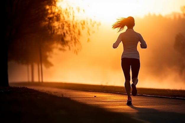 Beautiful woman running in the park at sunrise fitness workout sports