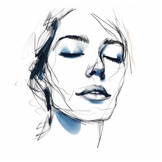 A beautiful woman's face blind contour continuous line AI Generated