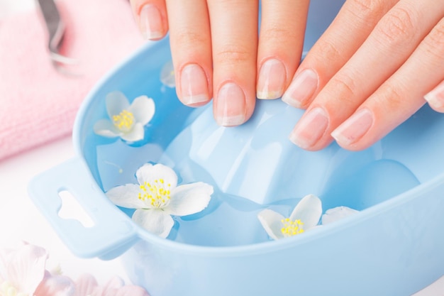 Beautiful woman's nails with beautiful french manicure