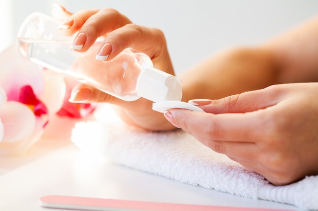 Beautiful woman's nails with french manicure