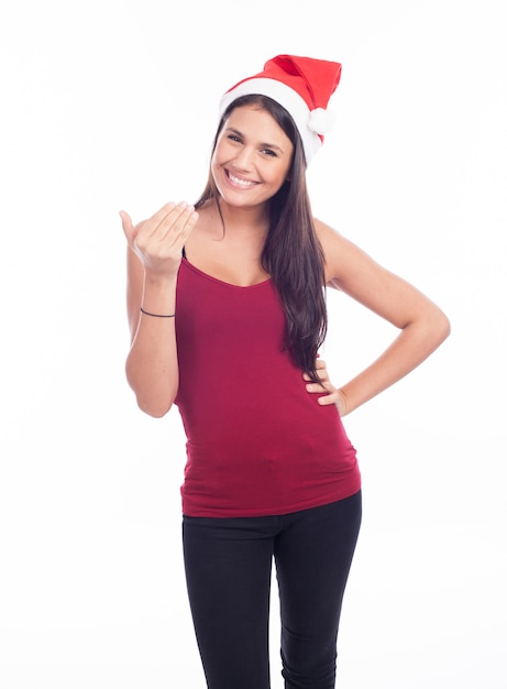 Beautiful woman in santa hat