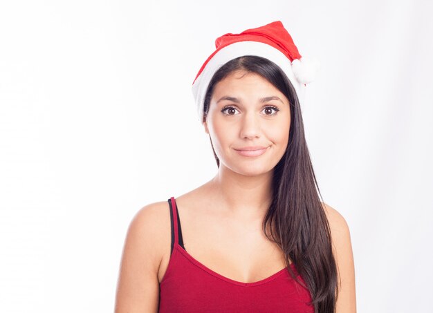 Beautiful woman in santa hat