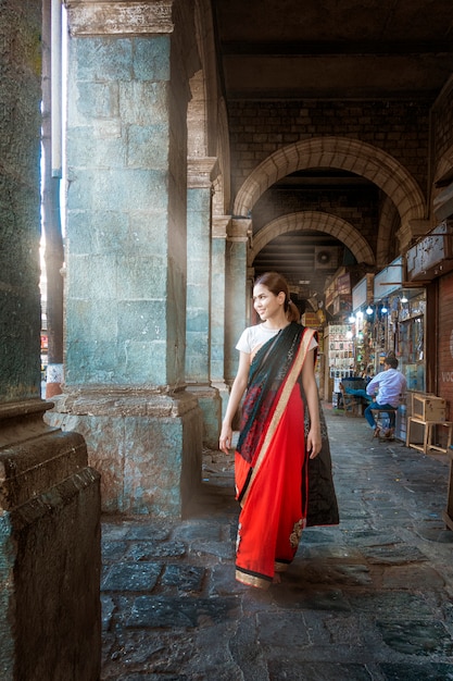 Beautiful woman in saree cloth in Mumbai, India