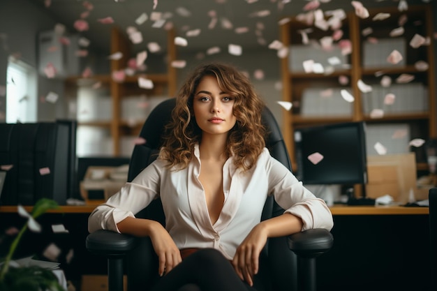 beautiful woman sitting in office