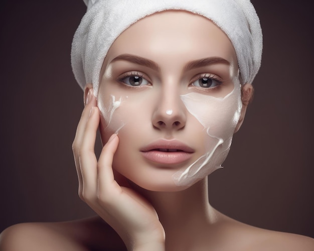 Beautiful woman skin care face cream studio shot background isolated