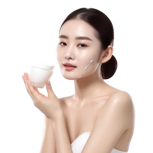 Beautiful woman skin care face cream studio shot background isolated