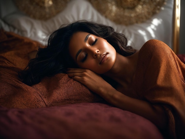 Beautiful woman sleeping peacefully in her bed