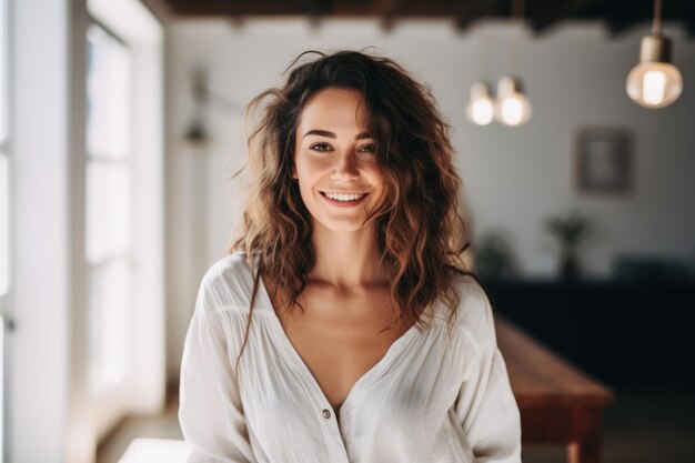 Beautiful woman smiling in an indoor scene