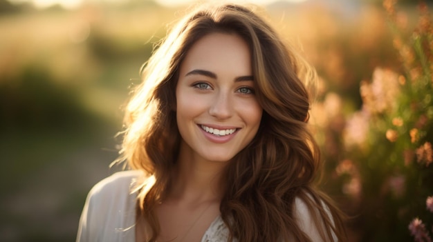 beautiful woman smiling looking at camera outdoors