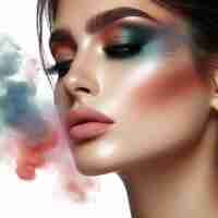 Photo beautiful woman smoke and water drop illustration