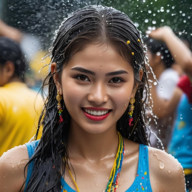 Красивая женщина на водном фестивале Сонгкран