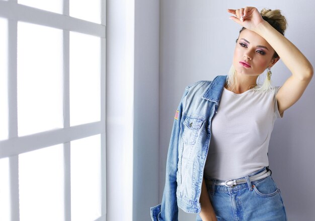 Beautiful woman standing in study Beautiful woman