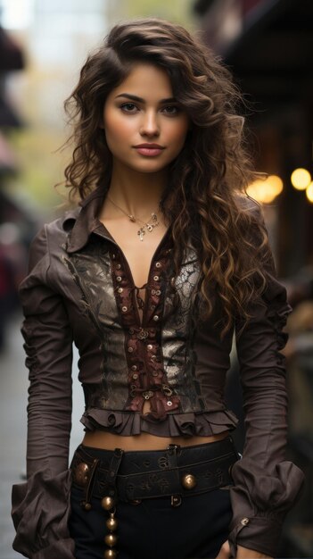 Photo beautiful woman steampunk fashion clothing