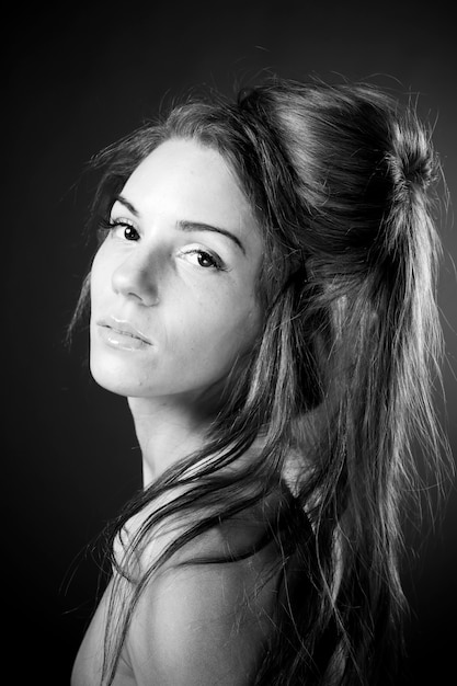 Beautiful woman in studio Black and white photography