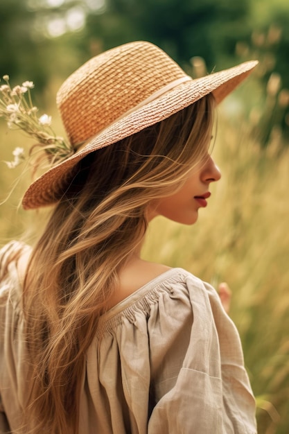 Beautiful woman in the summer with a hat