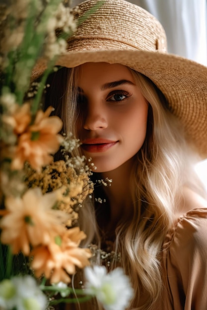 Beautiful woman in the summer with a hat