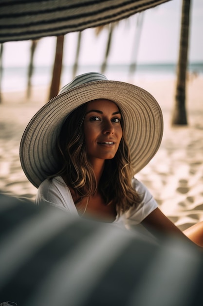 Beautiful woman in the summer with a hat