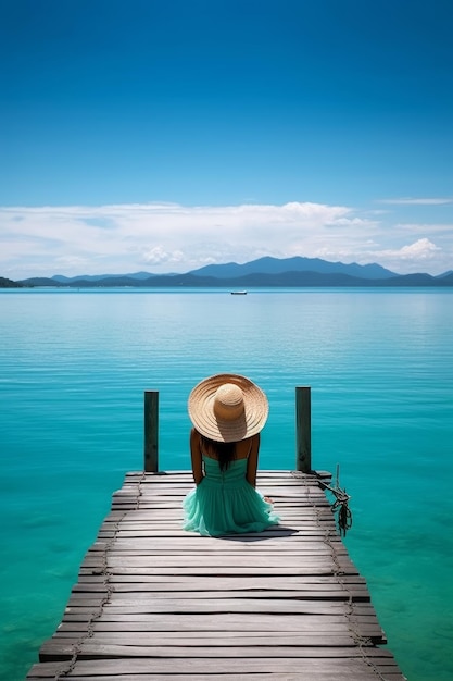 Beautiful woman in the summer with a hat