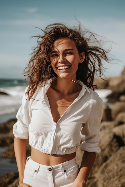 Beautiful woman in the summer with a hat