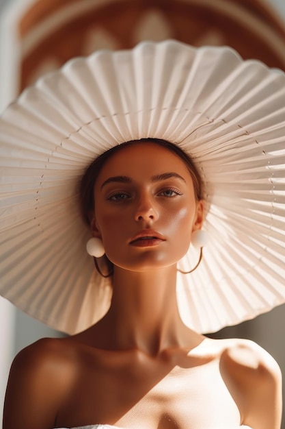 Beautiful woman in the summer with a hat