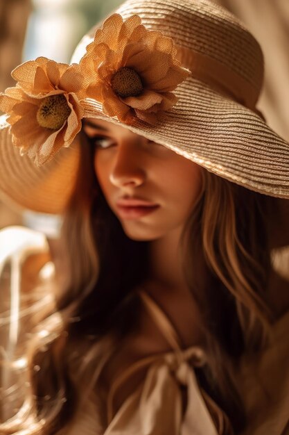 Beautiful woman in the summer with a hat