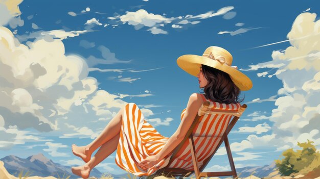 Beautiful woman in a sun hat enjoying the European beach