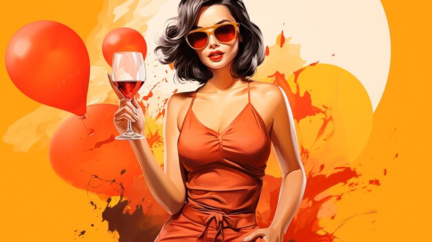 Beautiful woman in sunglasses with wine in the garden